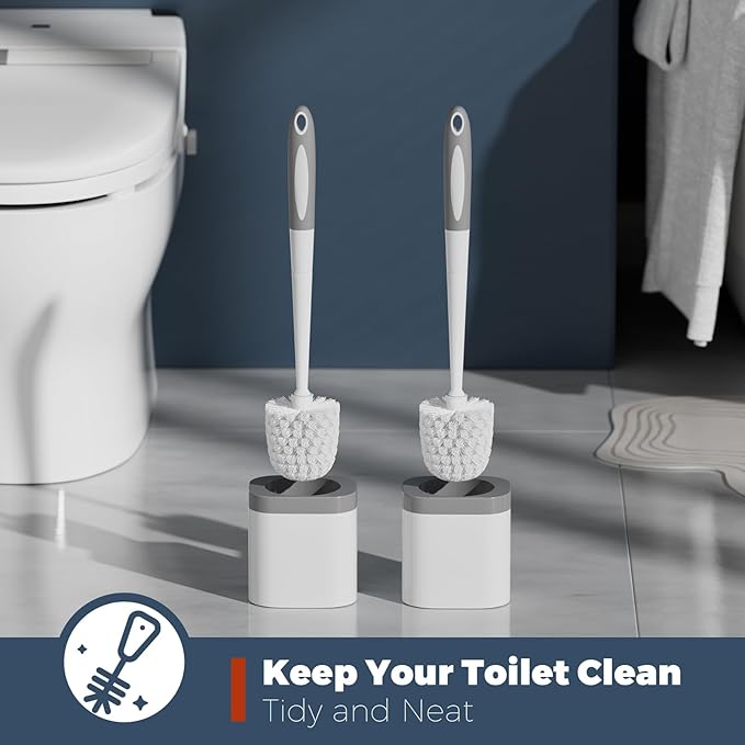 Holaloha Toilet Brush, 2 Pack Toilet Brush and Holder Set Bathroom Accessories, Toilet Bowl Brush and Holder for Bathroom, White