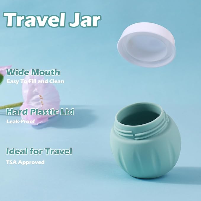 Travel Containers for Toiletries, GLAMFIELDS TSA Approved 1.7oz 50ml Travel Size Silicone Cream Jars BPA Free, Leak-proof Travel Essentials with Lid for Cosmetic Face Hand Body Cream Grey (4 Pack)