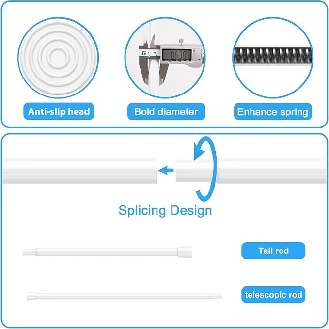 1 Pack Spring Tension Rods 17-38IN, 5/8 Inch Diameter White No Drill Spring Loaded Adjustable Extendable, Small Short Tension Curtain Rod for Windows Kitchen Doorway Closet Cupboard