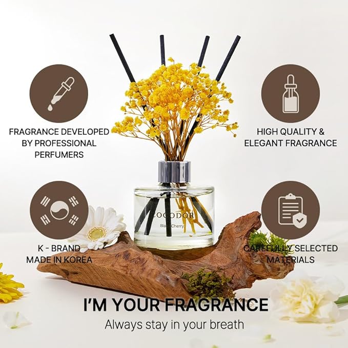 COCODOR Preserved Flower Reed Diffuser/Cedar Wood/6.7oz/1Pack / Home Fragrance Scent Essential Oil Stick Diffuser for Bedroom Bathroom Home Decor