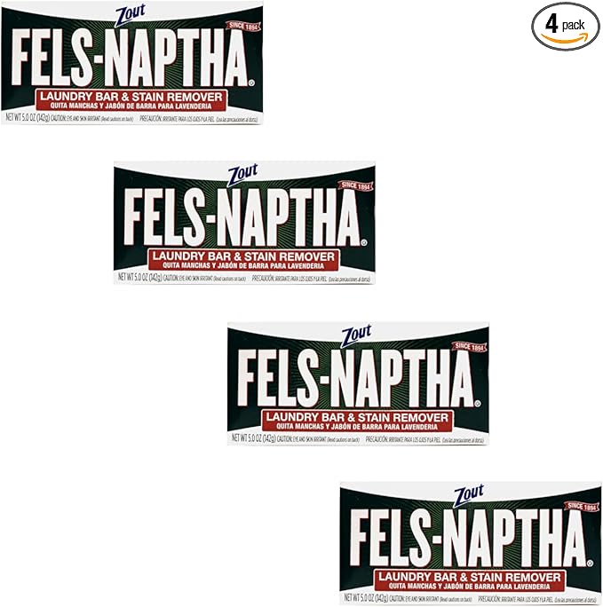 Fels Naptha Laundry Soap & Stain Remover Bar, Pack of 4