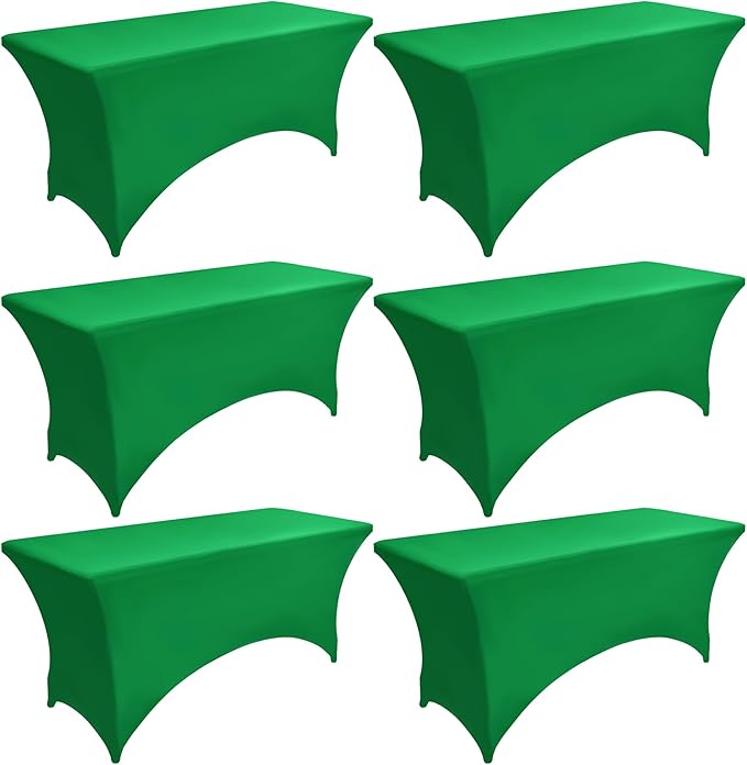 ZarzaaSik 6-Pack 6ft Spandex Table Covers for Rectangle Standard Folding Tables - Wrinkle Resistant Stretch Tablecloths - Ultimate Fitted Table Protector for Parties, Trade Shows, Wedding