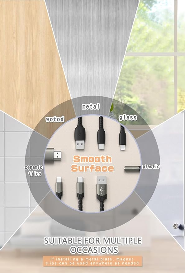 Maveek 5 Sets Magnetic Cable Management Clips with Discs, Adhesive Cable Holder Electrical Wire Clips Cord Organizer for Desktop Wall Kitchen USB LAN Type-c (White)