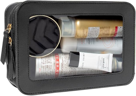 Clear Makeup Bag, Black Travel Makeup Pouch Toiletry Bag for Women Waterproof Small Cosmetic Bag Case Small Make Up Bag with Zipper Car Organizer Car Essentials for Women Men