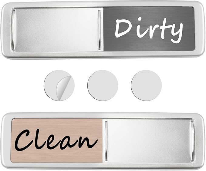 Dishwasher Magnet Clean Dirty Sign, Slide Strong Clean and Dirty Refrigerator Magnet Indicator for Dishwasher, Non-Scratch, Easy to Read, Self-Adhesive for Non-Magnetic Dishwasher（LightGray Brown）