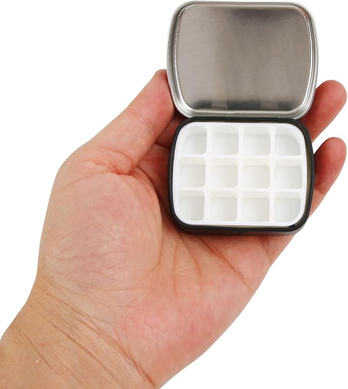 2 Pcs Mini Empty Watercolor Tin Box 12 Wells Portable Paint Palette Metal Paint Storage,Travel Watercolor Palette with Lid,Ideal for Artists on The Go(Black)