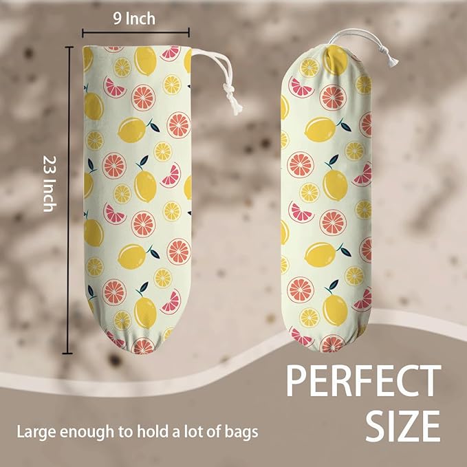 Lemons Plastic Bag Holder, Reusable Hanging Grocery Bags Holder, Pantry Organization, Summer Home Decor for Kitchen, Housewarming Gifts for Women, Kitchen Pattern Garbage Bag 63