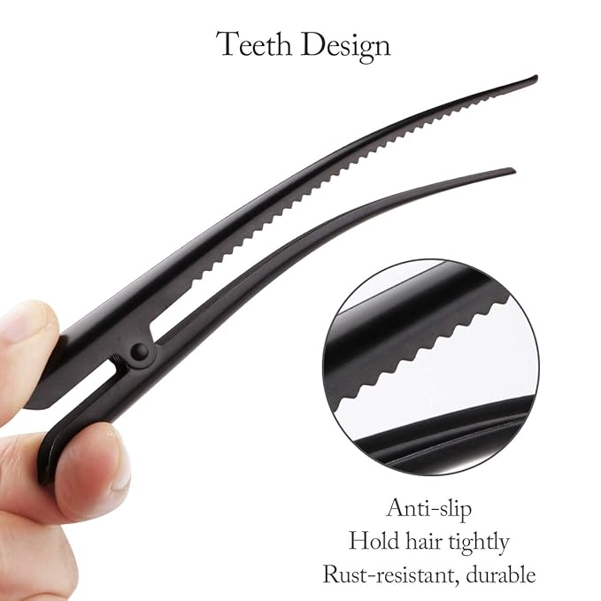12 Pack Alligator Hair Clips for Styling Sectioning Salon Hairstyle, GLAMFIELDS 5 inch Non-Slip Black Duckbill Metal Teeth Clips for Women Girls Thick Hair