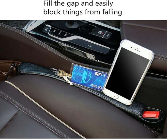 Tumecos Car Seat Gap Filler Pad PU Leather Console Side Pocket Organizer with One Cup Holder for Cellphone Wallet Coin Key 2 Pcs (Black+Black Surface)