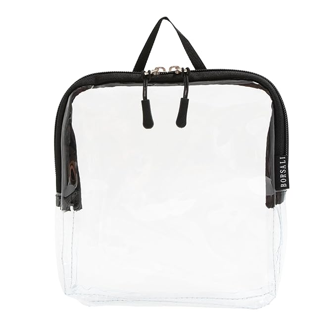 BORSALI TSA Approved Toiletry Bag - Clear Quart Size for 3-1-1 Carry On Travel - Makeup Organizer Cosmetic Pouch with Zipper - Travel Accessories - Black With Handle