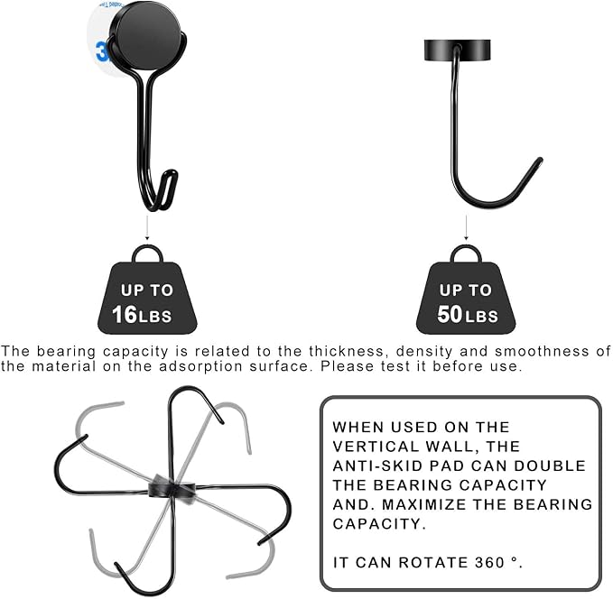 Magnetic Hooks 50LBS 2026 Cruise Ship Essentials Heavy Duty Magnet Hook for Cruise Cabins Strong Swivel Magnets with Hook for Hanging Refrigerator Classroom Home Kitchen Grill 4 Pack-Black