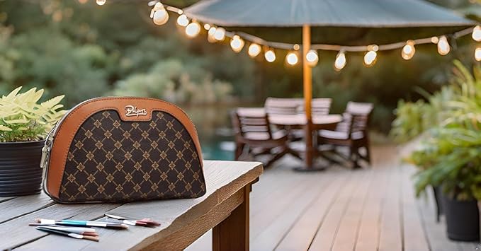 BOYATU Small Travel Makeup Bag for Women: Elegant Vegan Leather Cosmetic Pouch for Purse - Waterproof Toiletry Bag with Mirror (010-coffee)