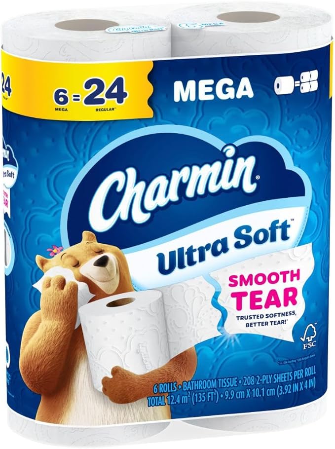 Charmin Ultra Soft Toilet Paper, 6 Mega Rolls = 24 Regular Rolls
