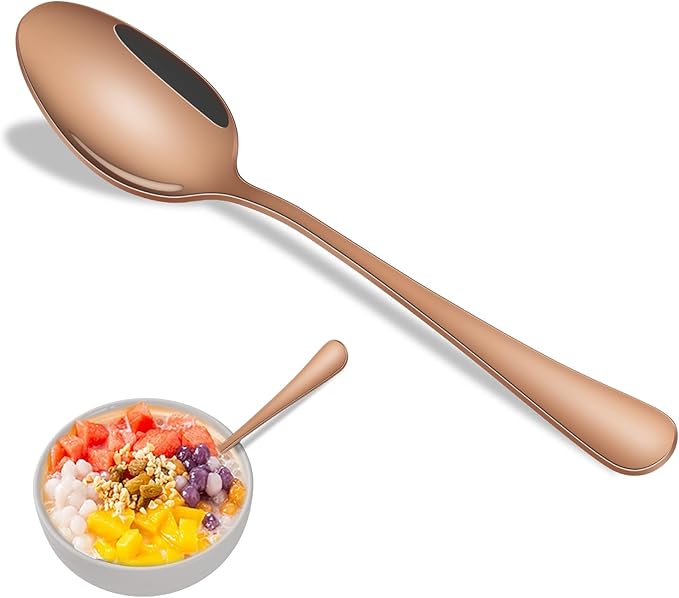 7.3 Inch Dinner Spoons Set of 8, Rose Gold Stainless Steel Silverware Spoons Set, Mirror Finishing Metal Table Spoons for Restaurant And Hotel