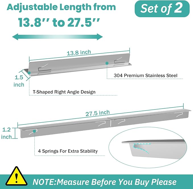 2PCS Stove Gap Covers Stainless Steel Stove Gap Filler,13.8'' to 27.5'' Adjustable Length,Oven Stove Side Gap Guards Between Stove top and Counter for Kitchen,Range Trim Kit,Heat Resistant,Silver