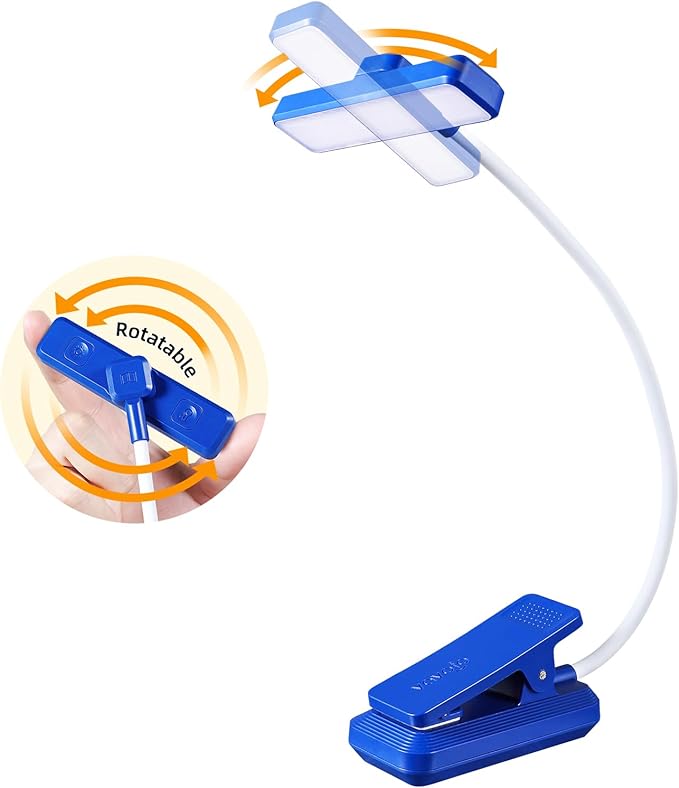 VAVOFO Rechargeable Book Light Rotatable：24 LEDs Reading Light, 3-Color & 9-Brightness Book Lamp, Eye Cared 120Hrs Runtime Lightweight Clip on Led Light for Book Lovers (Royal Blue)