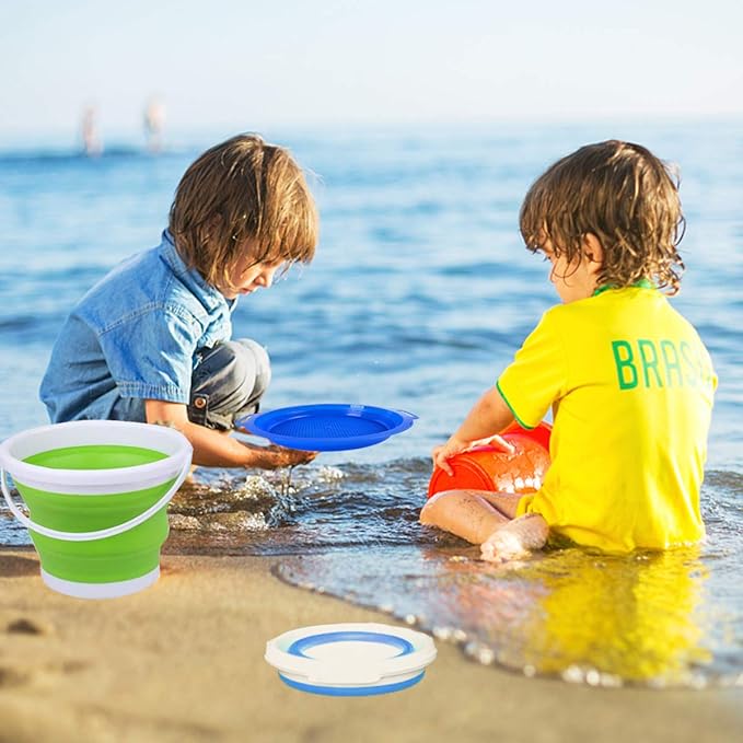 3L Jumbo Foldable Buckets, Sand Beach Toy Silicon Pails for Kids Adults, Collapisible Water Buckets Sandbox Kit Tool Multi Use for Outdoor, Cleaning Washing, Camping, Traveling, Towels, Picnic 3 Pack