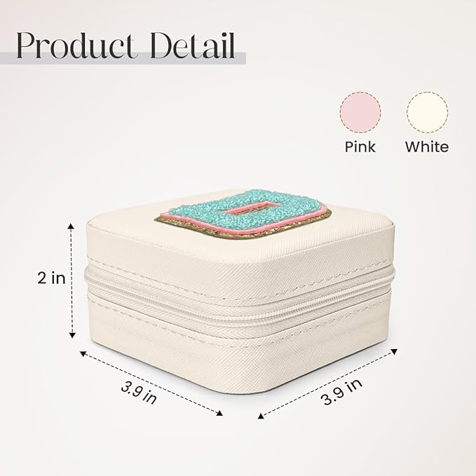 SANDJEST Personalized Jewelry Box, White Travel Jewelry Box with Initial D, Small Monogrammed Jewelry Case Organizer for Girls Women Teen Kids, Mini Travel Essentials Gifts for Birthday Christmas