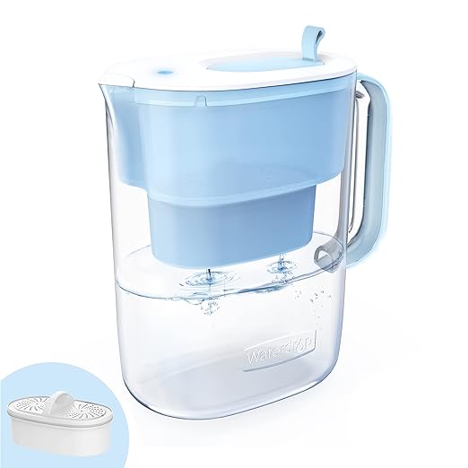 Waterdrop PT-61B Water Filter Pitcher, 10-Cup, NSF Certified, 200-Gallon Long-Life Filter, 5X Longer Filter Life, Reduces PFOA/PFOS and Chlorine, BPA-Free, Classic Manual-Flip Design, Blue