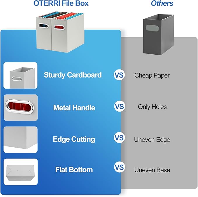 Oterri Cardboard File Organizer Box for Hanging File Folders Letter Size,File Box for Computer Desk,File Cabinet,Working Home,Office,Classroom (Grey, Letter Size - 8 Packs)