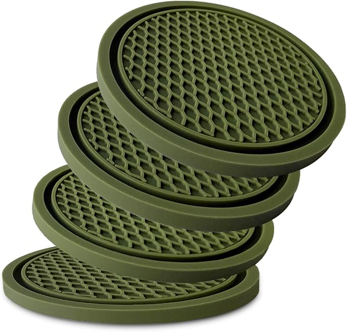 Car Cup Holder Coaster 4 Pack - Non Slip & Shockproof,Flexible PVC Rubber Insert for Car/Truck/SUV/VAN (2.75"x0.2") Universal Fit Auto Cup Holders Accessories for Women and Man (Blackish Green)