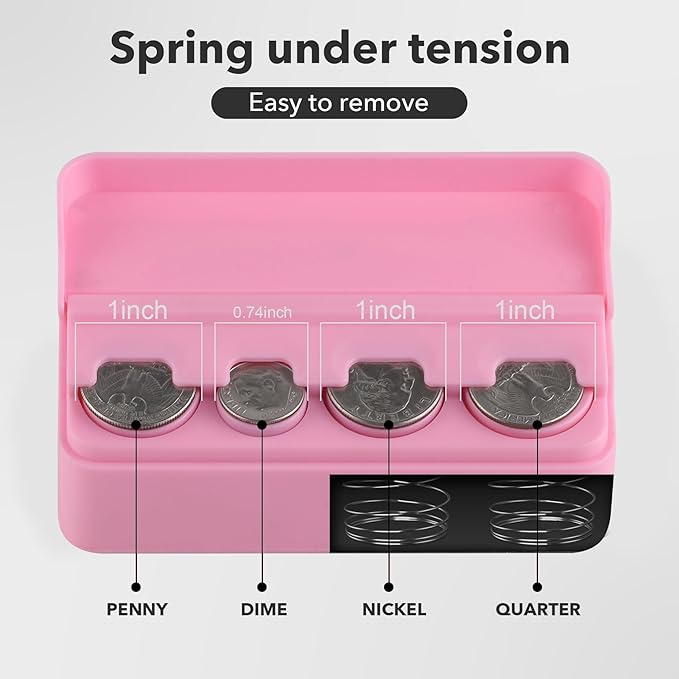 SINGARO Coin Holder for Car, Coin Change Organizer Compatible with Coins of Different Sizes, Dash-Mounted Holder Suitable for Most Cars, Trucks(Pink)