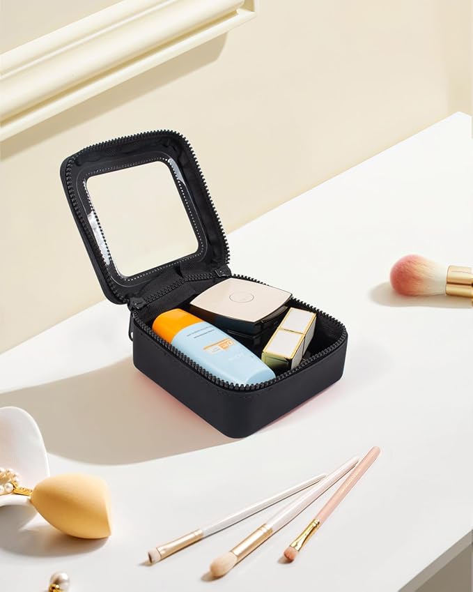 Small Clear Makeup Bag for Women, Mini Silicone Pouch Travel Cosmetic Case Waterproof Clear Make Up Pouch Purse with Zipper Cute Toiletry Bags for Traveling Car Organizer Travel Essentials (Black)