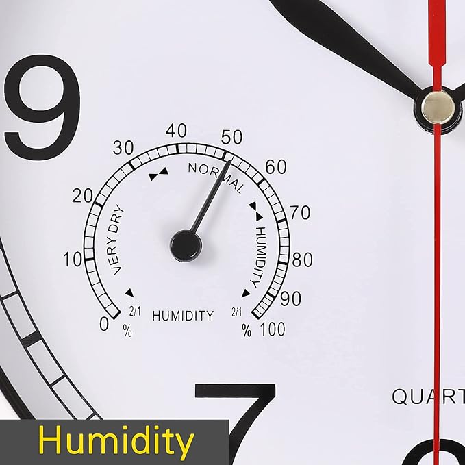 8 Inch White Wall Clock, Sweep Silent Movement Accurate Clocks with Temperature & Humidity, Decorative for Kitchen/Living Room/Bedroom/Office/School/Classroom