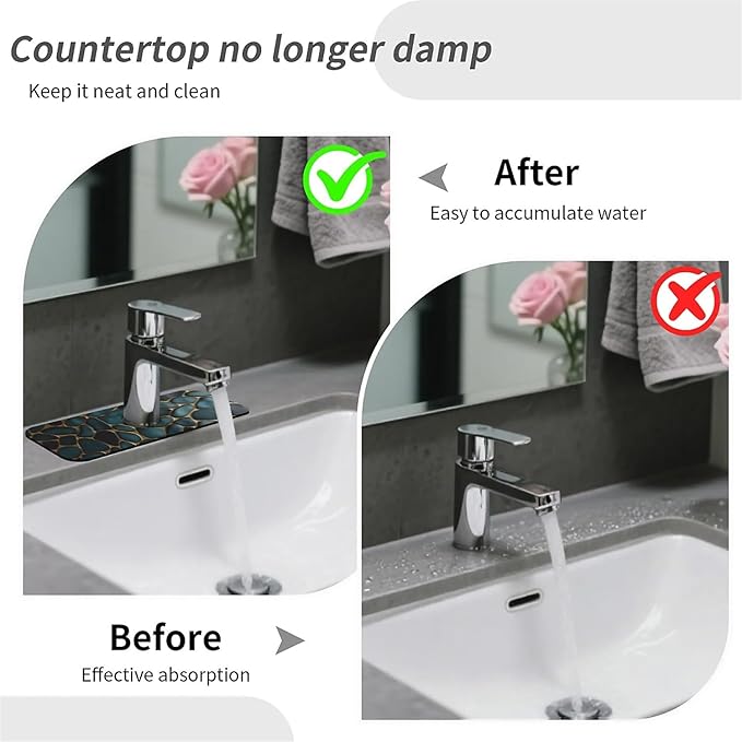 Kitchen Sink Splash Guard, Blue and Gold Stones Faucet Mat Sink Gadgets - Super Absorbent Fast Drying Mat Drip Catcher for Kitchen, Bathroom, Sink Mat, Dish Drying Mat, Bathroom (15" x 5.5")
