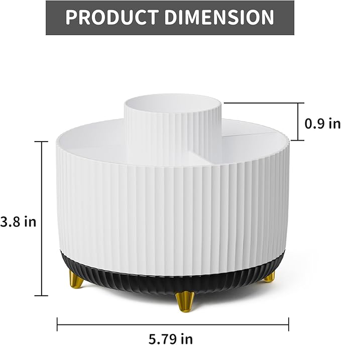 Marbrasse Desk Organizer, 360-Degree Rotating Pen Holder, Desk Organizers and Accessories with 5 Compartments Pencil Holder, Art Supply Storage Box Caddy for Office, Home (White+Black)