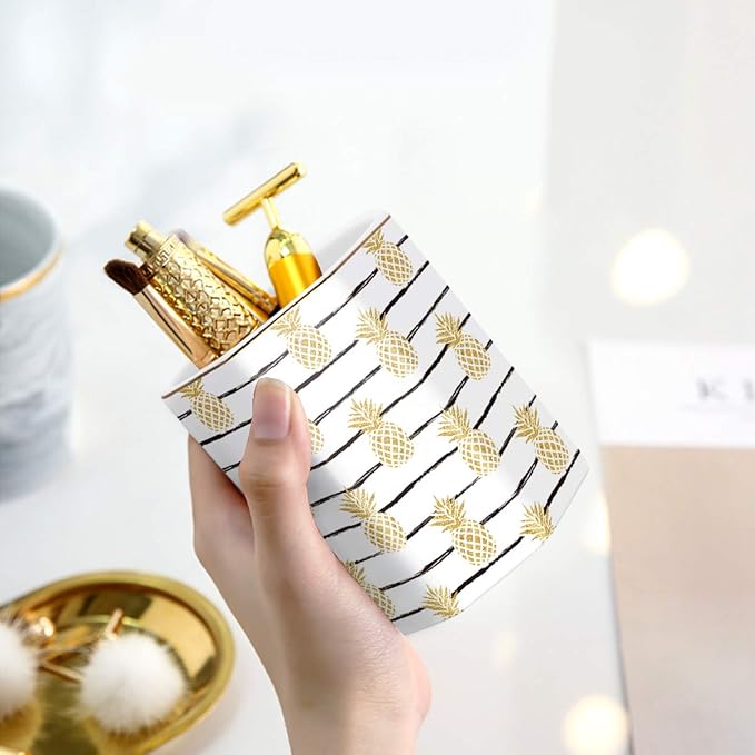 WAVEYU Pen Holder, Pencil Holder for Desk Pineapple Pattern Pencil Cup for Girls Kids Durable Ceramic Desk Organizer Makeup Brush Holder for Office, Classroom, Home, Yellow Pineapple