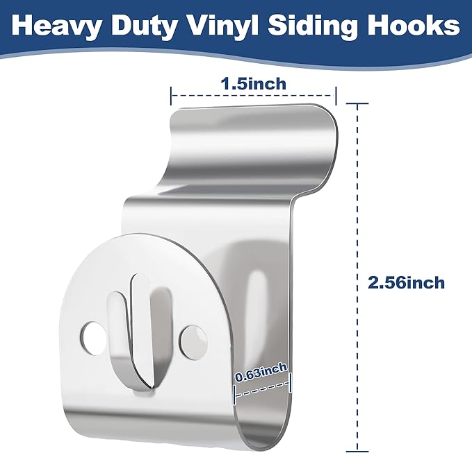 ANDGOO Vinyl Siding Hooks Heavy Duty, 8 Pack Stainless Siding Clips, No Hole Hooks Vinyl Hangers with String Light Holes for Hanging Outdoor Decor, Wreath, String Lights, Holds Up to 20lbs