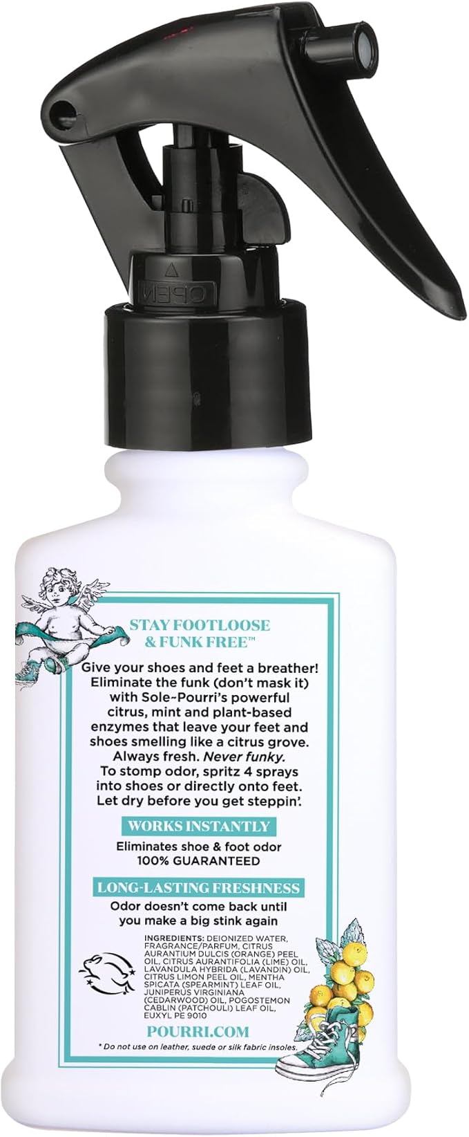 Sole-Pourri Shoe Deodorizer + Foot Spray, 3.4 Fl Oz, Up to 150 Uses, Funk-Fighting Odor Freshener with Essential Oils, for Smelly Shoes, Feet & Gym Bags, Citrus & Mint Scent