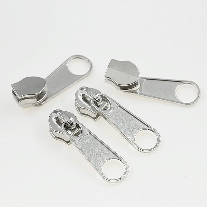 50PCS #3 Shiny Silver Pulls for Nylon Coil Zippers Metal Zipper Sliders for Jacket Luggage Purses Bags Bulk(Silver)