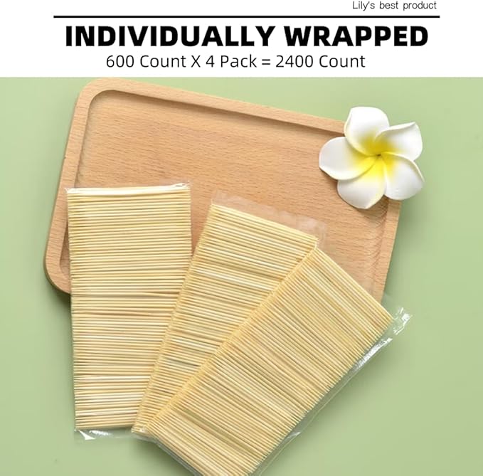 HOPELF Bamboo Toothpicks for Teeth Cleaning, Appetizer, Olive, Barbecue, Fruit, Double-Points Wooden Toothpick.2400 Count