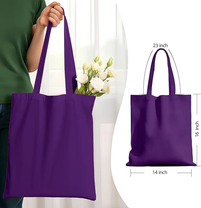 1 Pack Available Premium Canvas Reusable Tote Gift Bags,Made of Natural Canvas with Handle,Work,DIY,Shopping(Deep Purple)