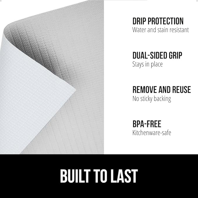 GORILLA GRIP DripGuard Shelf Liner, Non-Adhesive Drawer and Kitchen Cabinet Protector, 24x240 In, Strong Grip Slip Resistant Underside, Smooth Surface Liners for Cabinets, Bathroom Closets, Light Gray