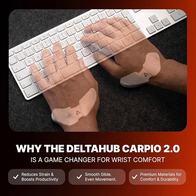 DELTAHUB Carpio 2.0 - Left-Handed Truly Ergonomic Wrist Rest for Mouse, Carpal Tunnel Support, Pain Relief, Anti-Fatigue, Easy Glide, Sleek, Office Computer, Laptop, Gaming - Small, Black