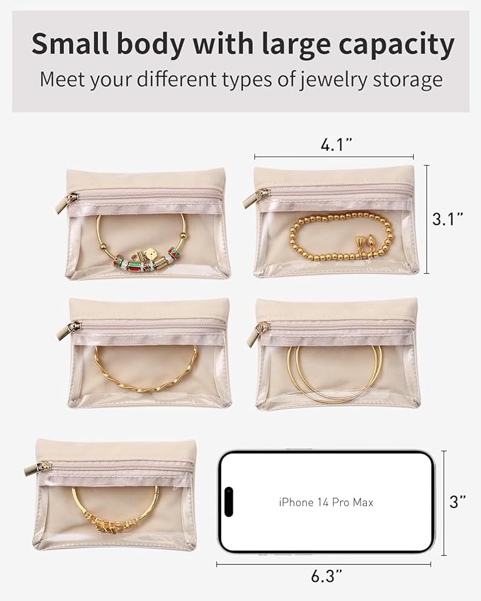 Vlando 6 Pcs Travel Jewelry Organizer Velvet Jewelry Pouch with Zipper Clear Travel Jewelry Bag for Travel Business Trip Jewelry Pouch for girls Mothers Day Gifts for Mom