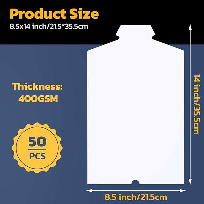 White Shirt Folding Cardboard, 8.5x14 inch, Pack of 50, T Shirt Folder Board, Paper Shirt Form Cardboard Inserts for T Shirt Display, DIY Painting, Clothes Packaging, Mailing, Storage