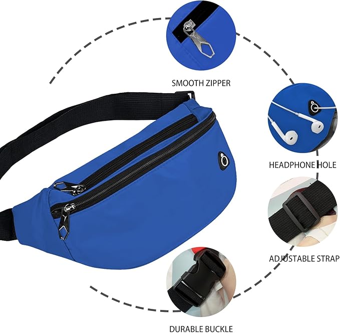 Fanny Packs for Men and Women, Waterproof Sports Waist Pack Bag for Travel Hiking Running Hands-free