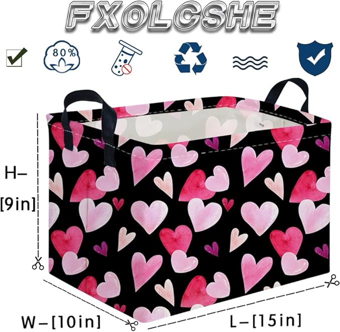 Rectangular Black Valentine's Day basket,nursery basket,Black girls gift baskets,kids toy storage Bin, Love Heart Room Decor for Home,Shelf Baskets(Enchanting heart)
