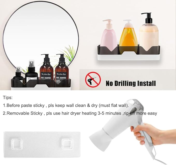 MRPAPA Bathroom Organizer Shower Caddy 2 Pack Wall Mounted Bath Shelves Kitchen Organization and Storage Bathroom Wall Mount Adhesive Shower Caddy Corner Shampoo Holder No Drilling Spice Rack