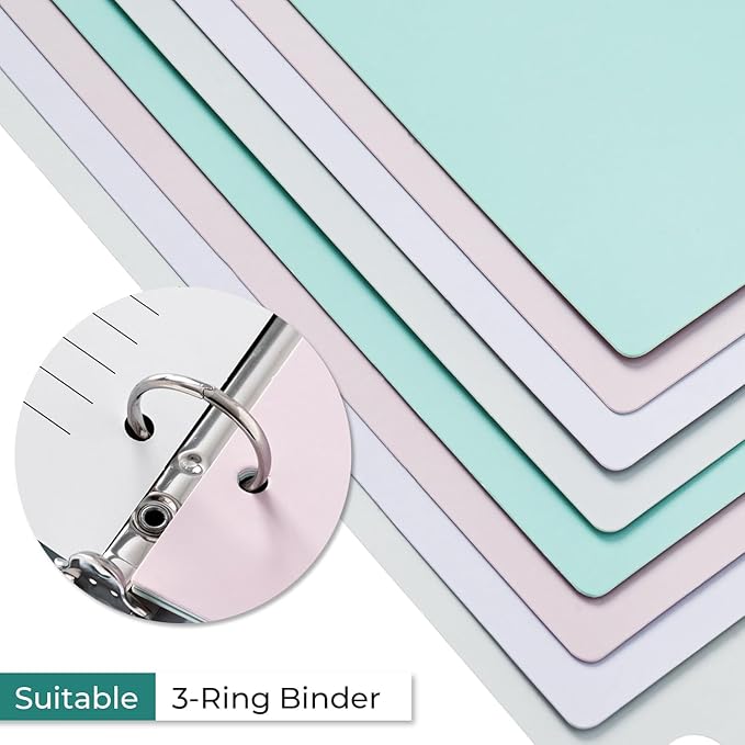 Y YOMA Colored 3 Ring Binder Dividers with Tabs Letter Size Paper Binder Tabs Page Dividers Cute Decorative Binder Index Dividers for Office School Home with 1/8-Cut Tabs, Tender Color (8 Sheet)