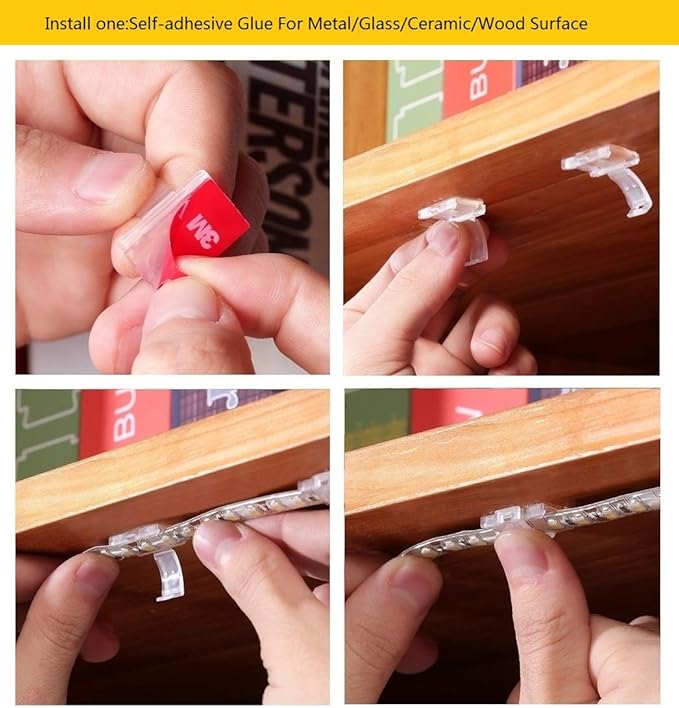 Threetwofour 100 Pack Double Installation LED Strip Light Mounting Bracket Self Adhesive LED Clips Only for Width 8-10mm/0.31-0.39in Height<2.8mm/0.11in Indoor LED Strip Light with 102PCS Screws