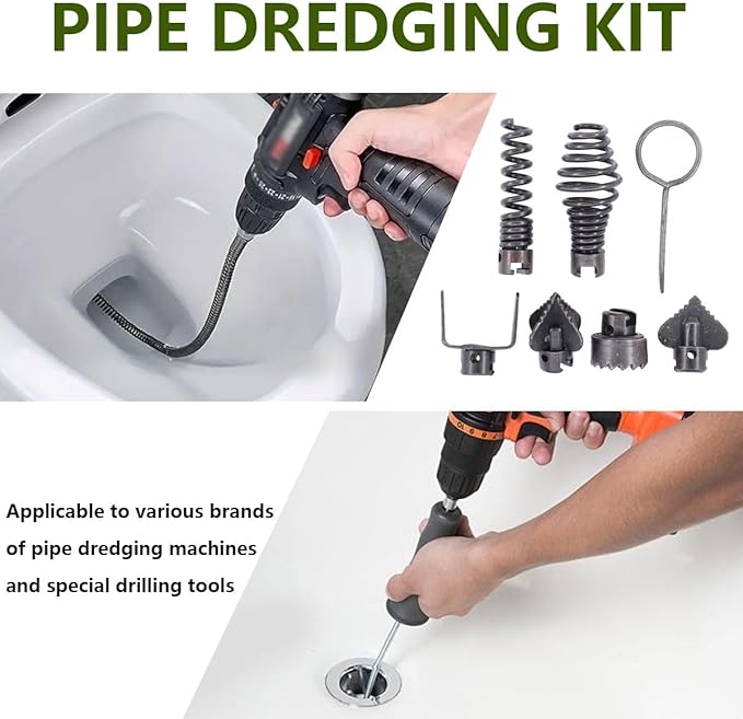 Drain Cleaner Combination Cutter Heads Set,7PCS Drain Snake Drill Attachment 16mm Spring Pipe Dredging Tools Drain Snake Attachment for Pipeline Dredging Machine(Silver)