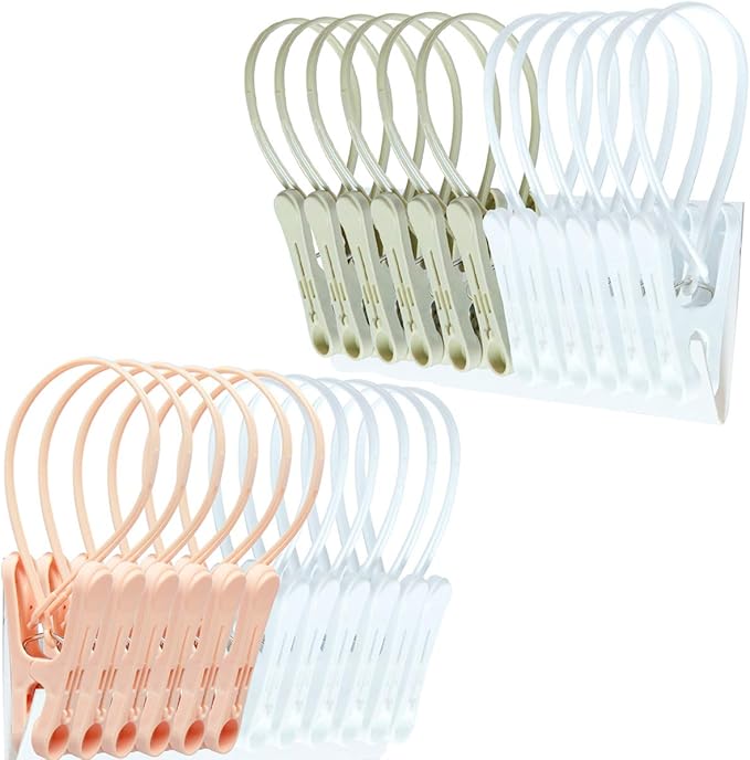 24 Pack Clothespins,Cute Sturdy Small Mini Clothes Pins with Plastic Rope for Clothesline,Tiny Photo Clips Decoration 6Pink 6Gray 12White