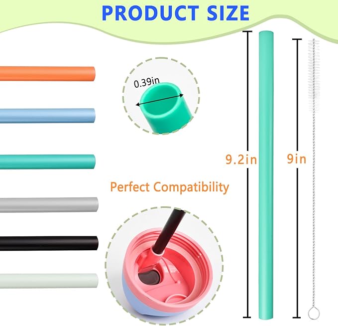 6pcs Replacement Straws for Owala FreeSip 40oz Bottle, Reusable Plastic Straws with Cleaning Cleaner Brush for Insulated Stainless Steel Water Bottle Tumbler Accessories