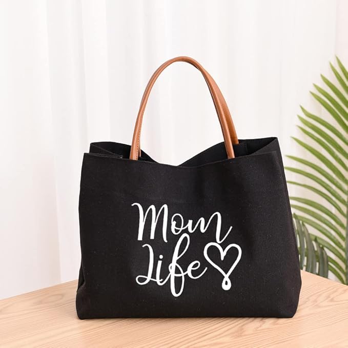 kifasyo Mom Mama Bag Mother Gifts Momlife Tote for Hospital, Shopping, Beach, Travel