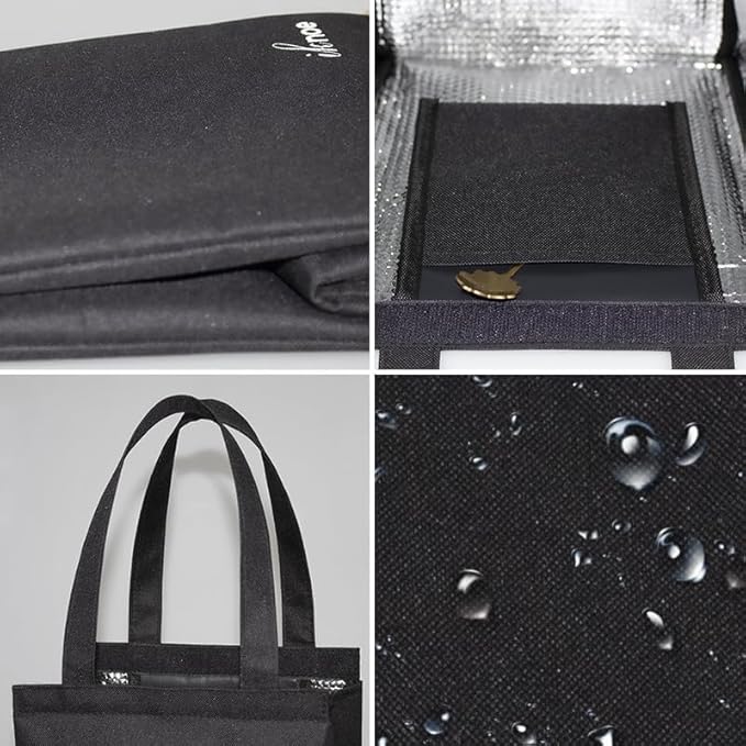 iknoe Insulated Lunch Bag for Women & Adults, 9L Foldable Wide-Open Cooler Bag with Pockets, Leakproof & Portable, for Picnic, Office, Beach (PureBlack)